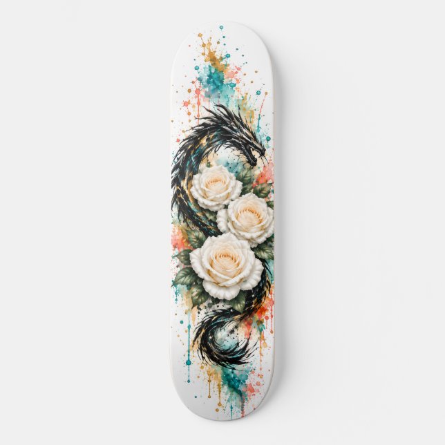 Deck de Skate Dragon & Rosas Brancas (Frente)