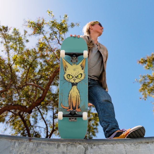 Deck de Skate engraçado arte de Gato Desgrenhado (Ao ar livre 1)
