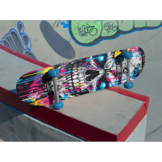 Deck de Skate Graffiti Crânio Arte de Rua Neon