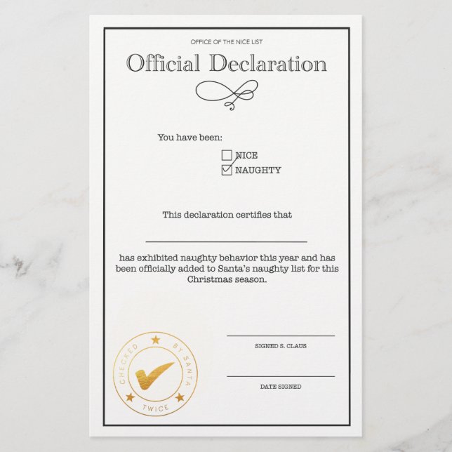 Declaração de Lista de papais noeis (Frente)