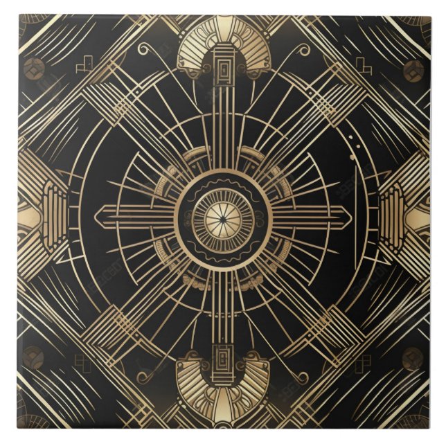 Deco de Arte Luxuosa, Preto e Dourado, Geometria (Frente)