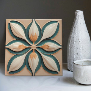 Deco de Arte Simétrica das Tulipas de Teal de Blus