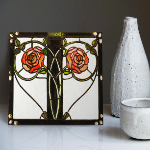 Deco de Vidro Floral em Arte Mackintosh