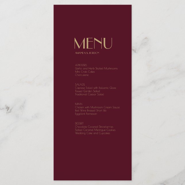Deco do Tipo Dourado | Menu Burgundy Wedding (Frente)