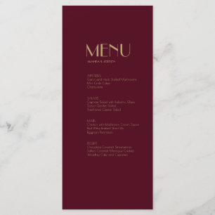 Deco do Tipo Dourado Menu Burgundy Wedding