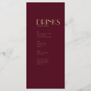 Deco do Tipo Dourado Menu Burgundy Wedding Drink