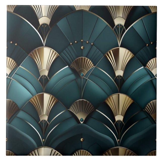 Deco Dourado e Azul, Ventilador de Deco de Art (Frente)