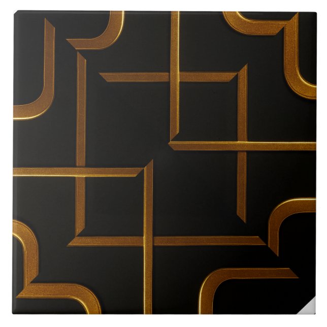 Deco Grid Black Gold Luxury Geometric Bathroom Til (Frente)
