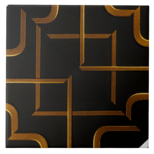 Deco Grid Preto Dourado Azulejo de Banheiro Geomét