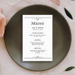 Deco Moderno | Menu Casamento Negro e Branco<br><div class="desc">Este cardápio glamouroso de casamento apresenta um giro moderno em deco clássico de arte. Ornamentado,  bordas geométricas negras e ornamentação decoram um fundo branco elegante para um olhar dramático e jante da década de 1920.</div>