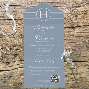Deco Monograma Código QR Azul Moderno Dusty