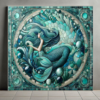 Deco Oceânico Sereia Aqua Azul Coral Mosaico Legal