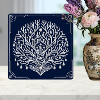 Deco Prata Pérolas Árvore Azul-Marinho Naval
