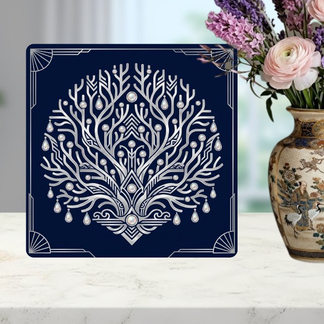 Deco Prata Pérolas Árvore Azul-Marinho Naval (Criador carregado)