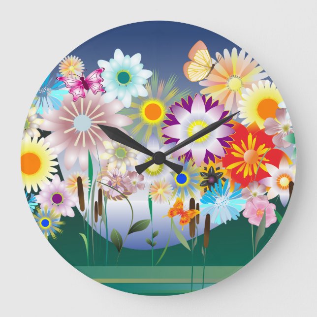 Decor de Flor 14 Relógios de Parede e Opções Numer (Frente)