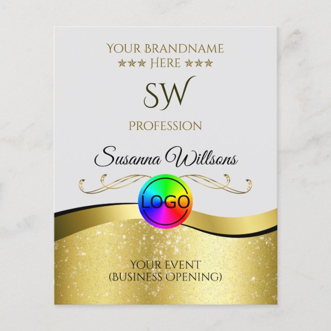 Decor Dourado ondulado sobre Cinza leve Folheto do (Frente)