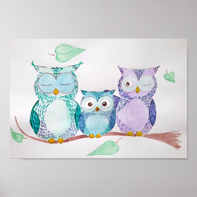 Decoração caseira, corujas bonitas, poster (Frente)