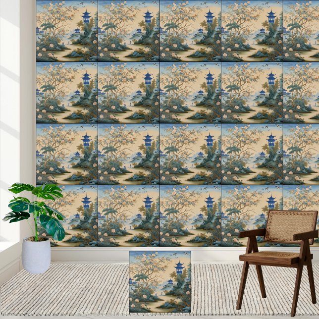Decoração de Azulejo de Chinoiserie inspirada no O (Artistic Eastern Inspired Chinoiserie Tile Decor)