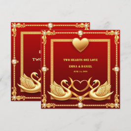 Decoração de Casal de Noivos Cisne Dourado Vermelh
