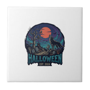 Decoração de Halloween Lobo Uivando Lua Vermelha M