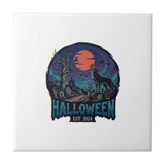Decoração de Halloween Lobo Uivando Lua Vermelha M (Frente)