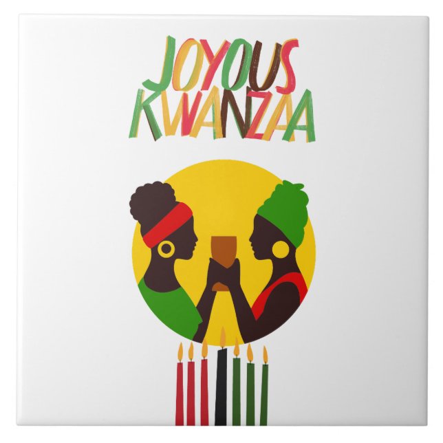 Decoração de Kwanza Trivet de Azulejo Cerâmico (Frente)