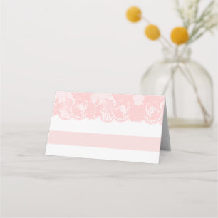Decoração de mesa com renda rosa cartão de lugar d