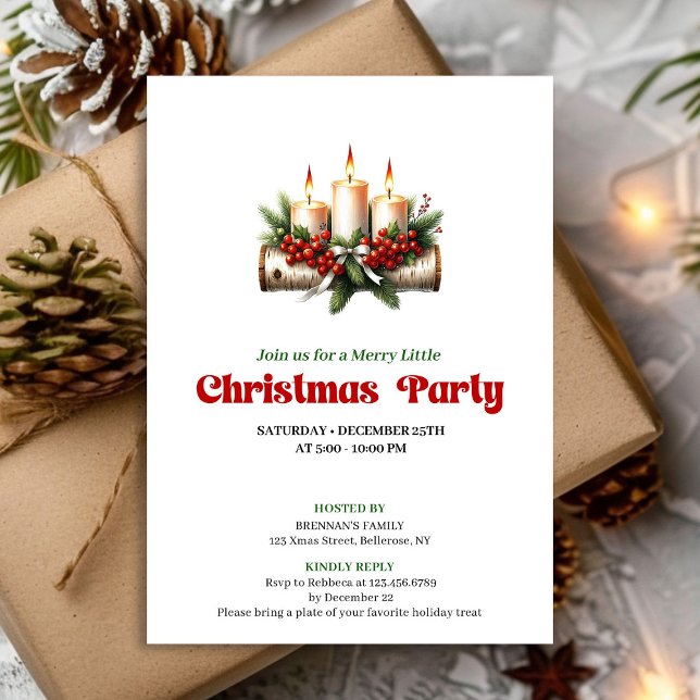 Decoração de Natal Rústica Cartão de Folhas de Aze (Cozy Pine Wreath Christmas Candles Party Card)