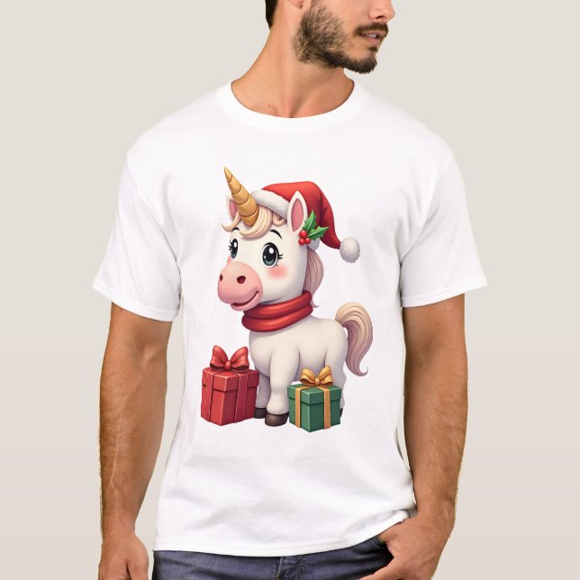 Decoração de Natal Unicórnio Camisa de Natal de Un (Frente)