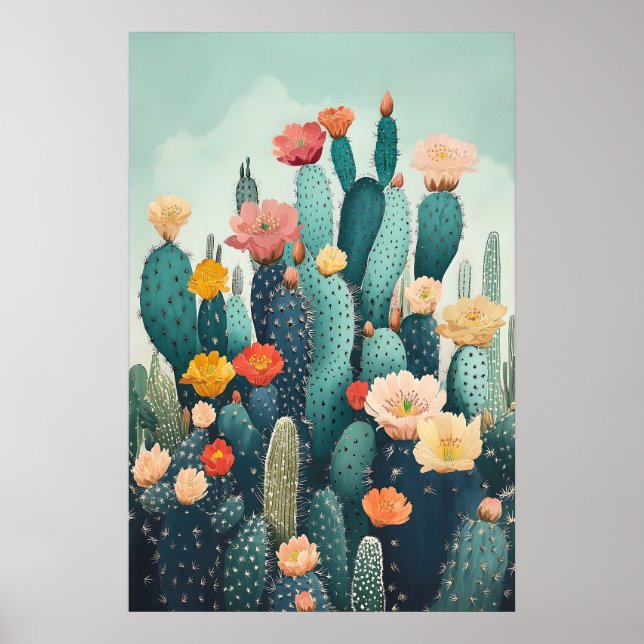 Decoração de Parede Botânica - Cacto Florido Vinta (Frente)