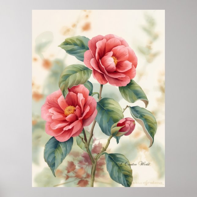 Decoração de Parede com Camélia Botânica Vintage P (Frente)