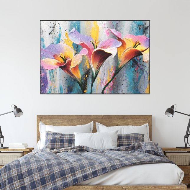 Decoração de Parede com Flores Abstratas – Tela Fl (Insitu(Quarto))