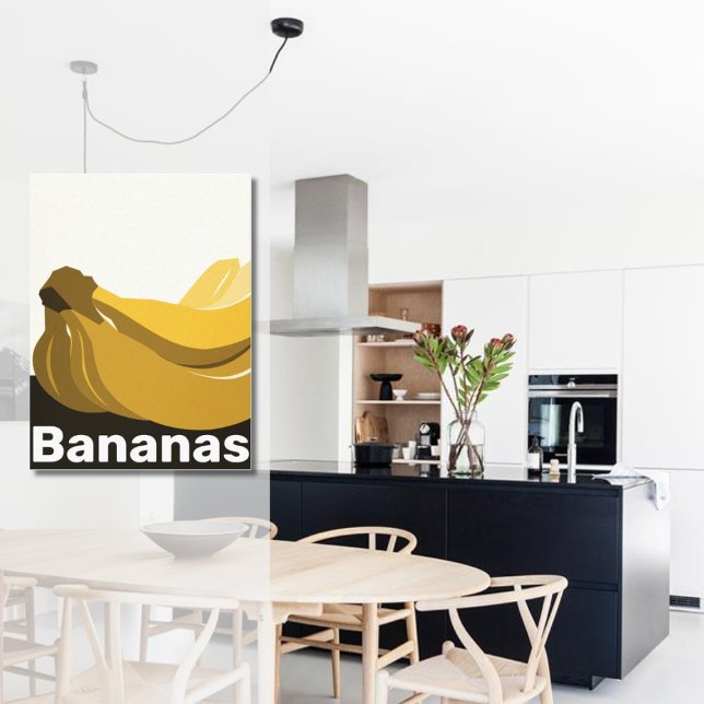 Decoração de Parede de Cozinha Amarela, Preta e Br (Modern Black White Yellow Bunch of Bananas Kitchen Poster)