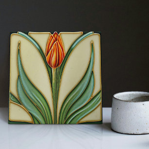 Decoração de parede de tulipa vermelha Art Nouveau