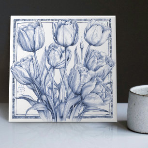 Decoração de parede de tulipas Delft Art Nouveau A