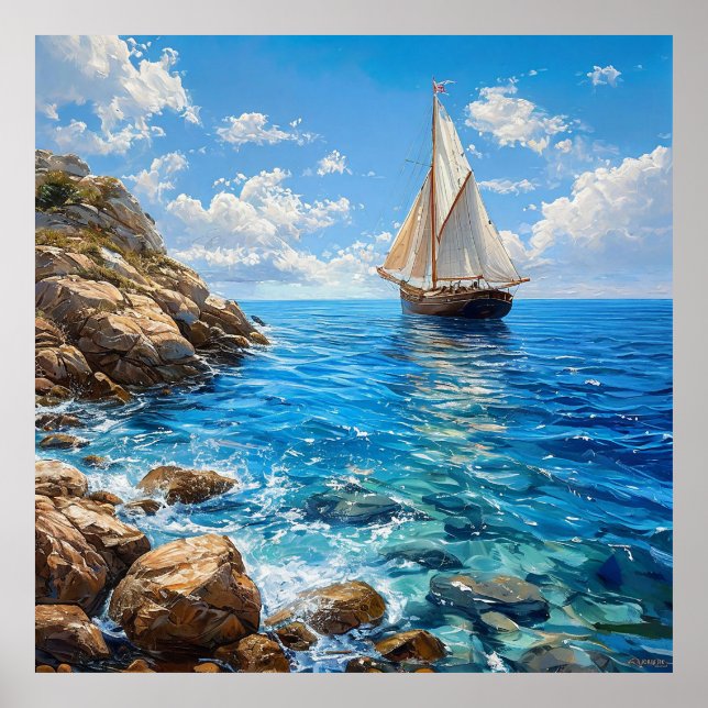 ⛵ Decoração de parede do oceano com veleiro de pai (Frente)