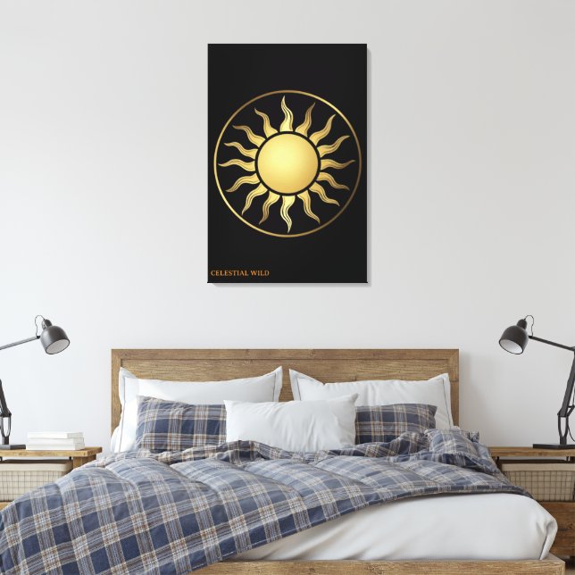 Decoração de Parede em Tela Boho Sol Lua Ouro Pret (Insitu(Quarto))