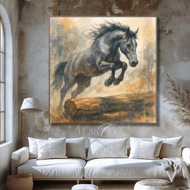 Decoração de Parede Equestre em Marrom Natural de  (Natural Brown Equestrian Horse Jumping Wall Decor)