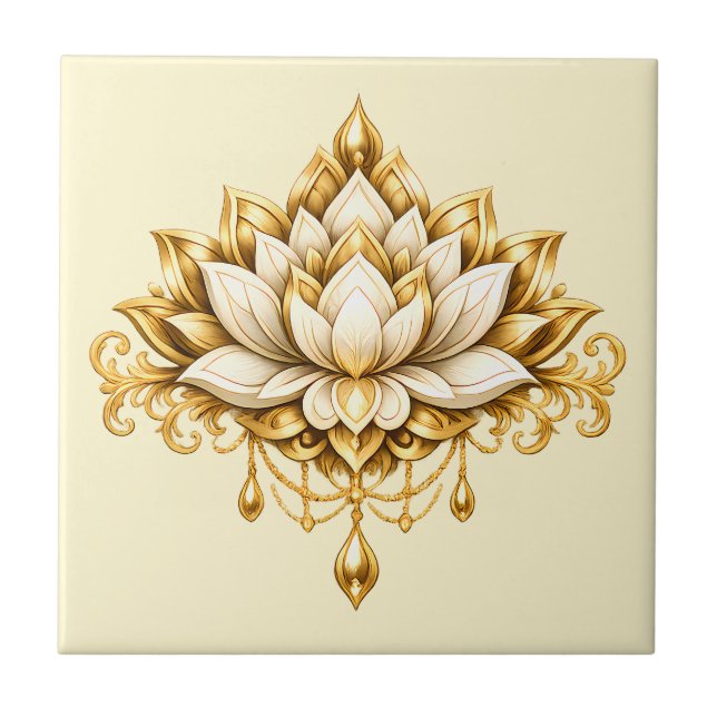 Decoração de parede floral dourada marfim flor de  (Frente)