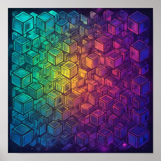 Decoração de Parede Geométrica Cubista Luminosa e  (Frente)
