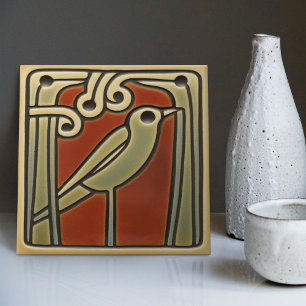 Decoração de Parede Mackintosh Bird Verde Vermelho