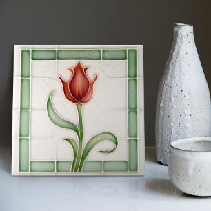 Decoração de Parede Tulipa Vermelha Verde Arte Nou