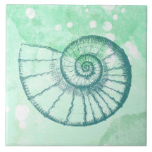 Decoração de Praia Espiral Concha Azul Aquarela