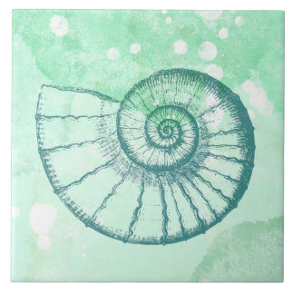 Decoração de Praia Espiral Concha Azul Aquarela