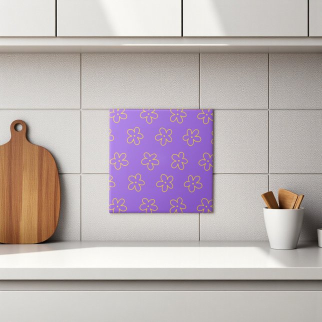 Decoração de Primavera de flor selvagem viva, roxa (Purple Bold Y2K Wildflower Vibrant Spring Decor Ceramic Tile)