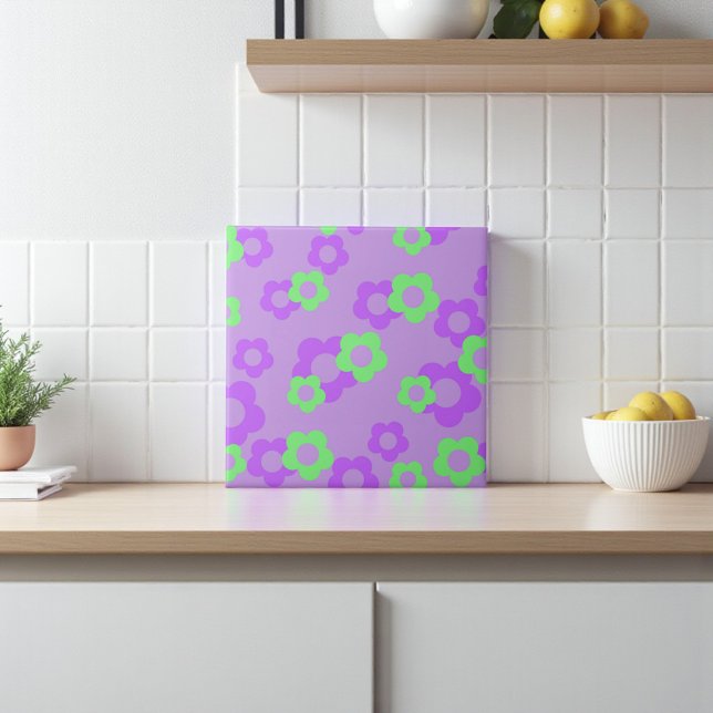 Decoração de Primavera de flor selvagem viva, roxa (Purple Bold Y2K Wildflower Vibrant Spring Decor Ceramic Tile)