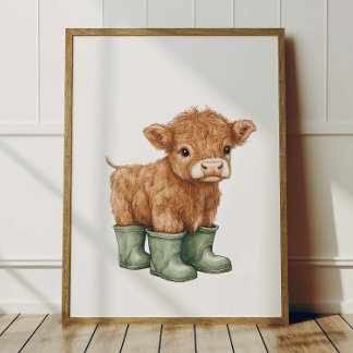 Decoração de quarto infantil com pôster de vaca em