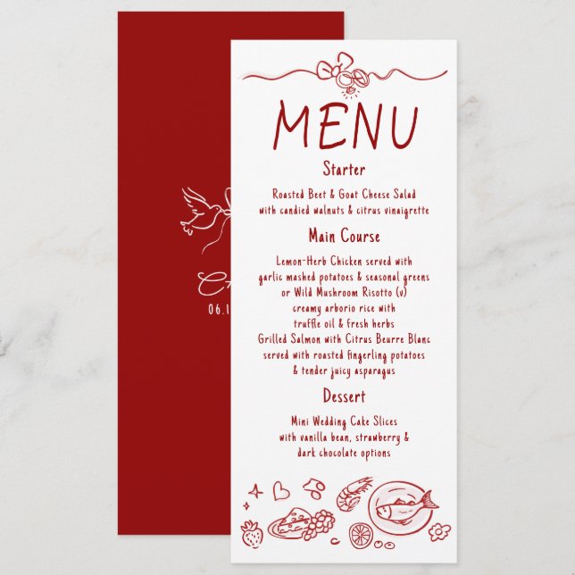 Decoração Divertida e Funky Menu de Casamento Escr (Frente/Verso)