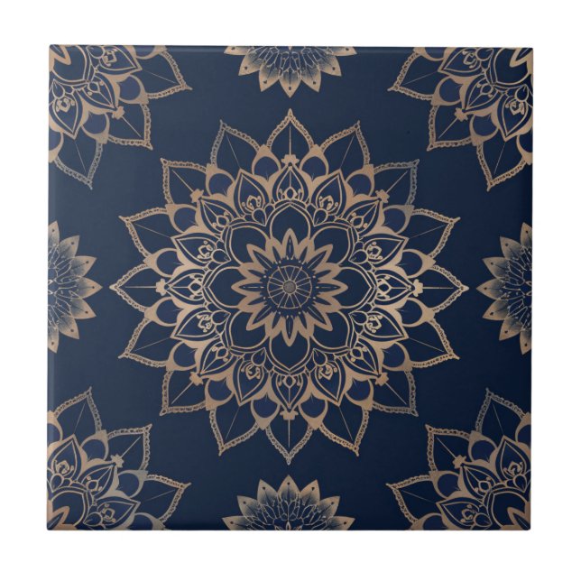 Decoração do índio Azulejo Azul Mandala Português (Frente)