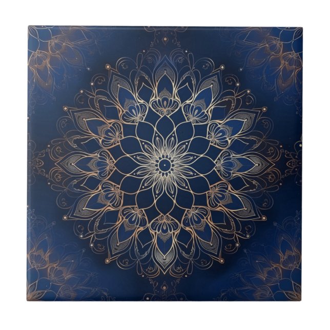 Decoração do índio Azulejo Azul Mandala Português (Frente)